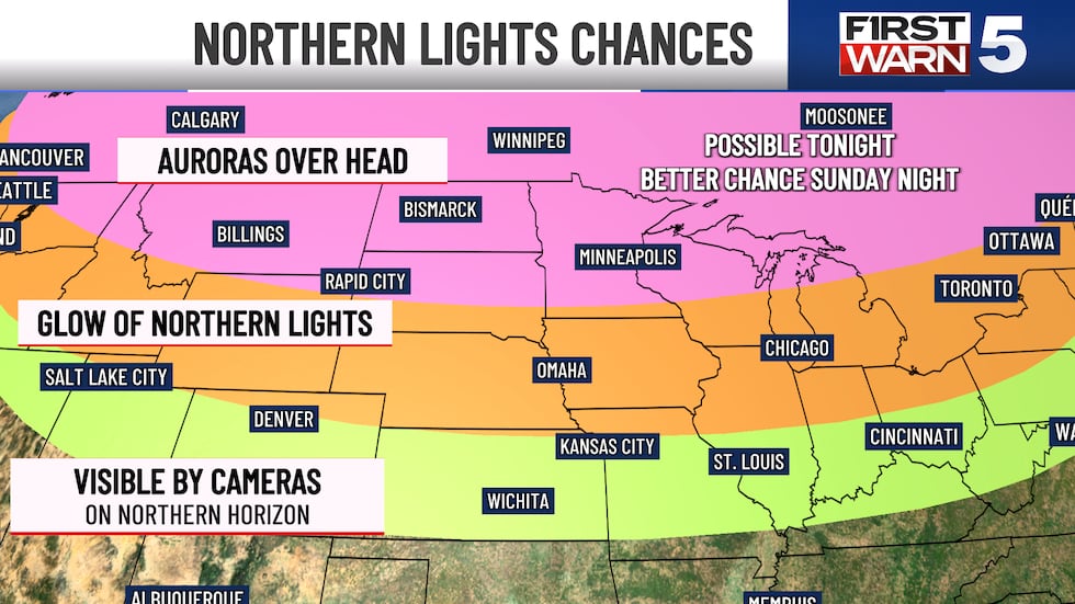 There is a chance of seeing the Northern Lights Sunday evening into Sunday night in the Kansas...
