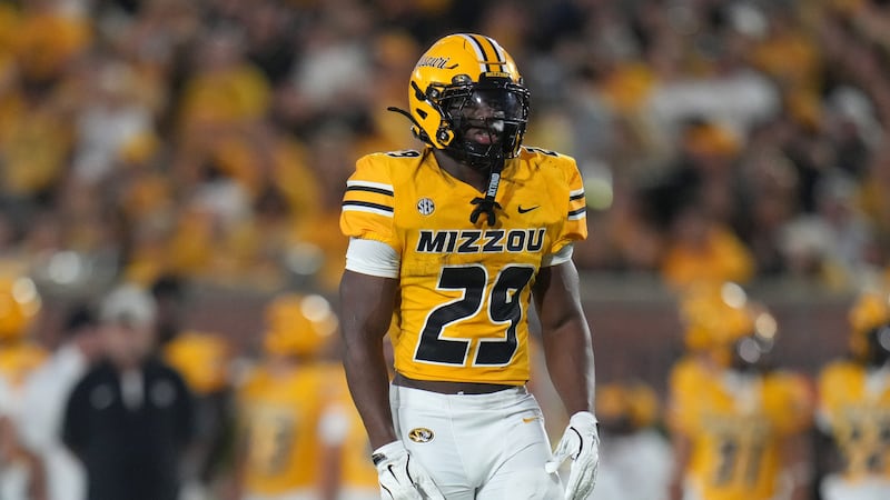 Missouri running back Ahmad Hardy is seen during the first half of an NCAA college football...