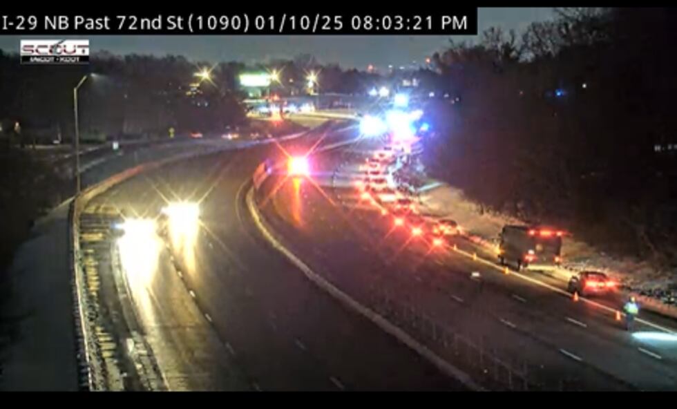 Traffic crawls along the I-29 exit to 72nd St. as a shooting is investigated.