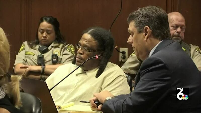 Henry Dinkins looks on as Breasia Terrell's little brother testifies on Aug. 14, 2023.
