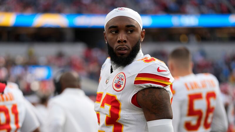 Kansas City Chiefs defensive end BJ Thompson (53) stands on the sideline before during an NFL...