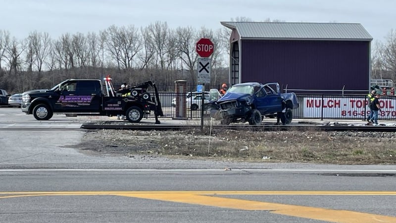 A truck was struck by a train outside the Ball Power Equipment business in Parkville on March...