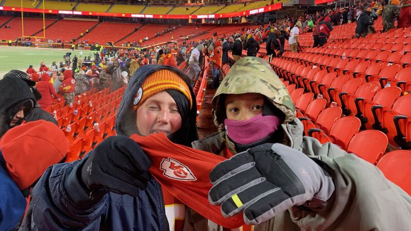 After sitting in the bitter cold to watch the Chiefs win, friends Owen Smith and Gabriel...