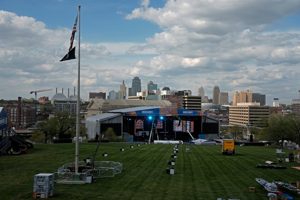 Preparations for the NFL Draft continue Tuesday, April 25, 2023, at Union Station in Kansas...