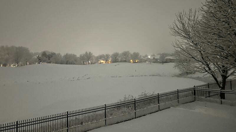 Night snowfall at Auburn Hills Golf Course, west Wichita