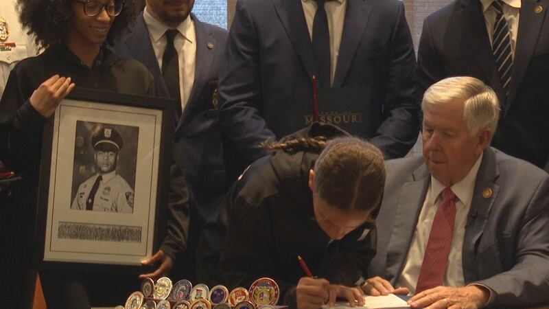 Governor Mike Parson allows family of the late St. Louis County Detective Antonio Valentine to...