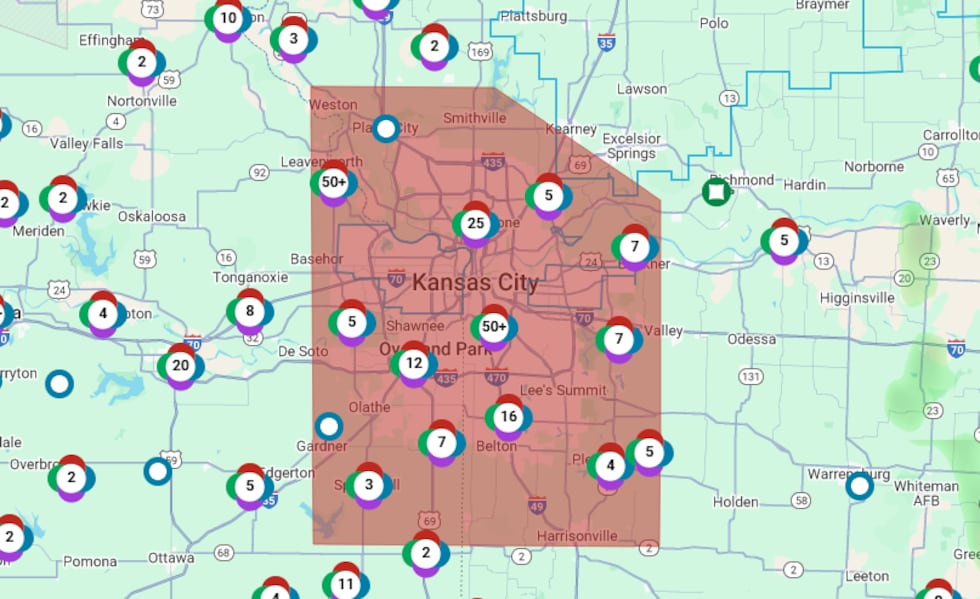 Evergy reports hundreds of outages across the metro on March 14, 2025.