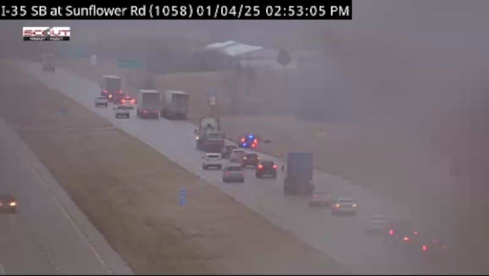 Crews clear the scene of a crash on I-35 and Sunflower Rd. on Jan. 4, 2025.
