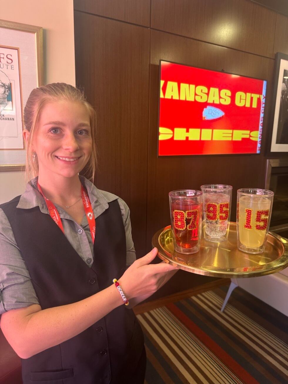 Levy Restaurants helps fans sip in style with bejeweled Kansas City Chiefs cups on Sept. 15,...