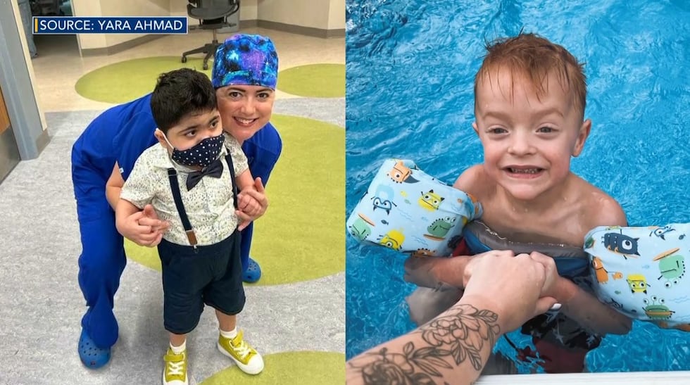 Saleh Ahmad (left), who was born with a serious heart condition, received 4-year-old Myles...