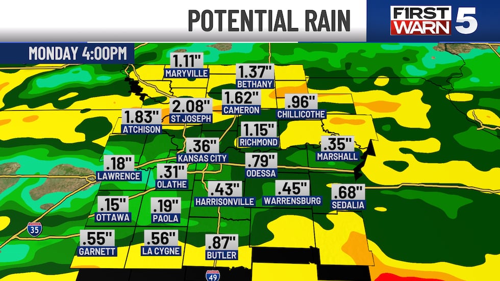 Potential rain in Kansas City on Monday, May 19.