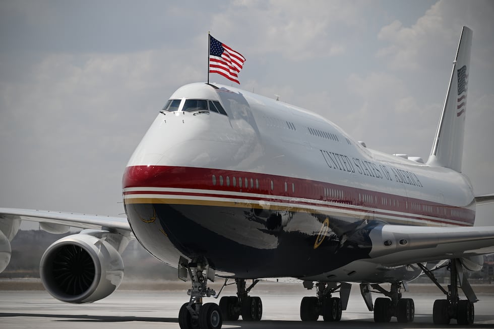 Air Force One carrying President Donald Trump arrives for the NATO summit in Ankara, Turkey,...