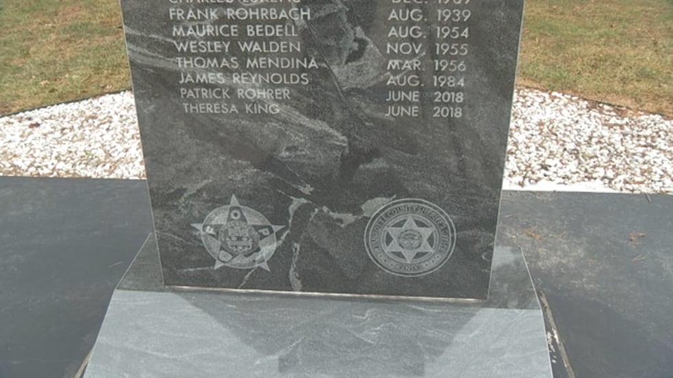 A memorial for fallen law enforcement stands on the grounds of the Wyandotte County Sheriff's...