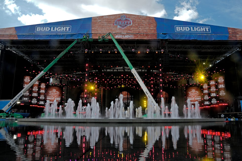 Preparations for the NFL Draft continue Tuesday, April 25, 2023, at Union Station in Kansas...