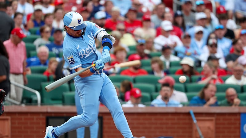 Kansas City Royals' Bobby Witt Jr. hits a two-run home run during the first inning of a...