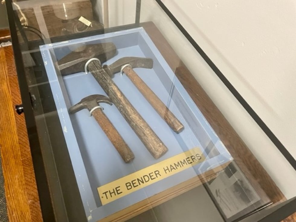 Hammers believed to have been used by the Benders on display at Cherryvale Historical Museum.