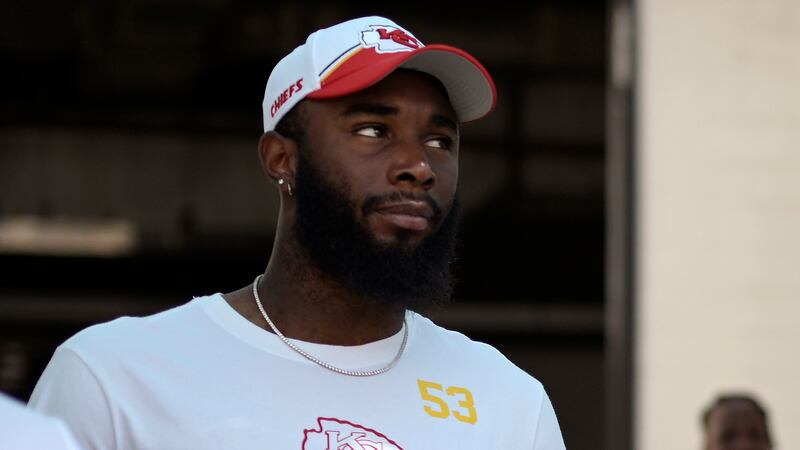 FILE - Kansas City Chiefs' B.J. Thompson (53) walks to the field before an NFL football game...