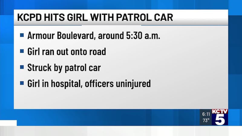 Girl hurt in pedestrian collision with KCPD vehicle