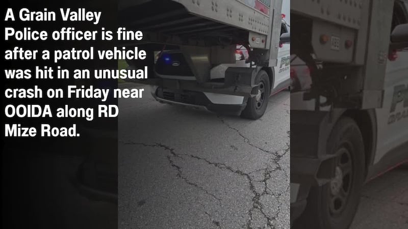 A Grain Valley Police officer is fine after a patrol vehicle was hit in an unusual crash on...