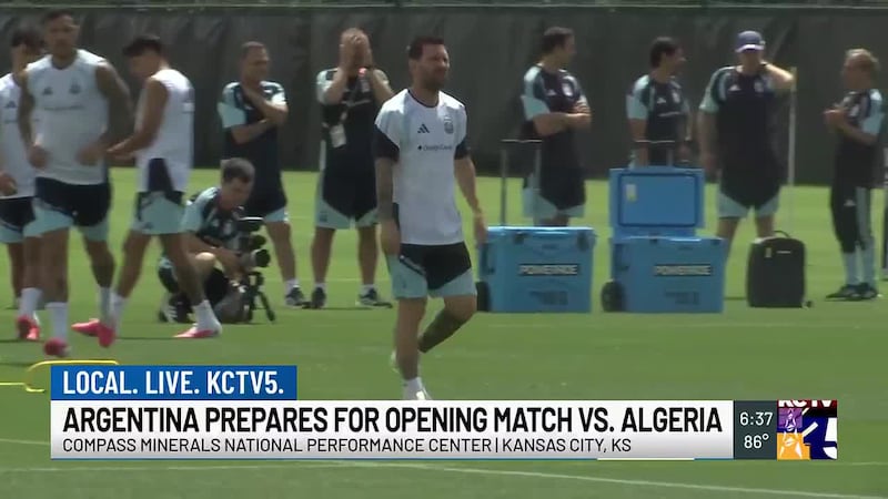 Lionel Messi and defending champions prepare for Tuesday’s match against Algeria at Kansas...